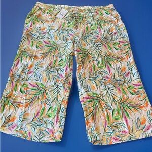 NWT Stella Parker Palazzo Drawstring Cropped Lounge Pants Tropical Sz 1X
